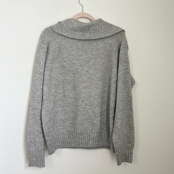 Joseph A Woman Size XL Silver Gray  Sparkle Glitter Mock Neck Pullover Sweater - Picture 2 of 6